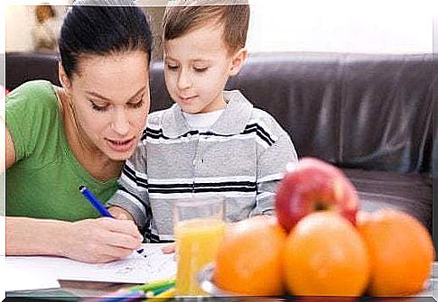 Mom and son doing homework