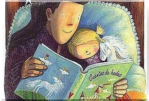 father and daughter reading a storybook