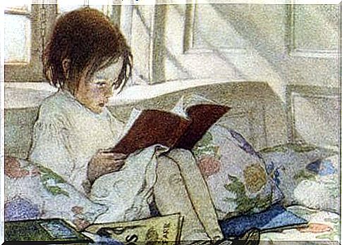 little girl reading a book